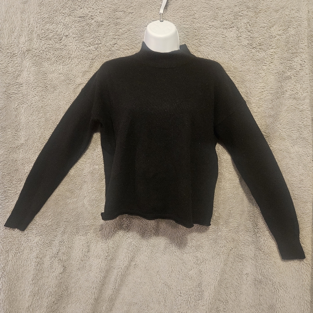 Madewell Mockneck Pullover Sweater, 100% Cashmere, Black,  size XXS, small Hole